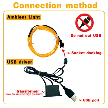 Automobilový Atmosféru Lampa Auto vnútorné Osvetlenie LED Pásy Flexibilné Neónové Svetlo 5V USB Disk 12V Zapojenie Jednotky Cigariet Jednotky