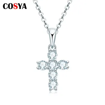 COSYA Reálne Moissanite Prívesok 925 Sterling Silver Módne Jednoduché Cross Diamond Prívesok Náhrdelník Jemné Šperky Ženy Dievča Dary