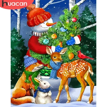 HUACAN Maľby Číslo Cartoon Súpravy DIY Rám Kresba Na Plátne Vianočné Snehuliak Darček Obrázok HandPainted Domáce Dekorácie