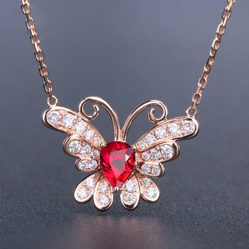 Ružové Zlato Lesklé Luxusné Ruby Motýľ Prívesok 925 Striebro Drahokam Náhrdelník Pre Ženy, Svadobné Jemné Šperky Študent Strany Darček
