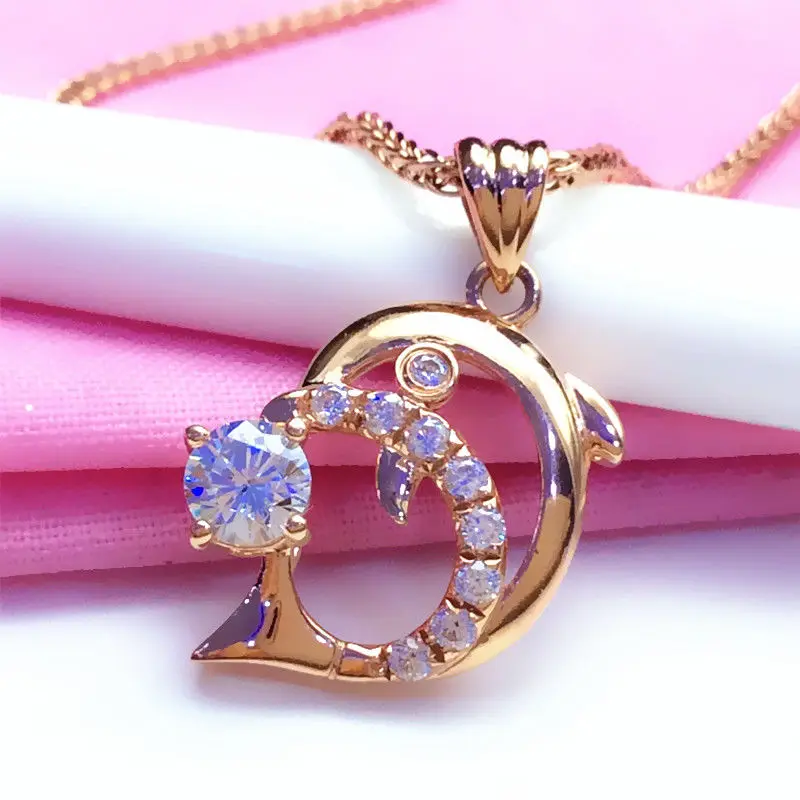 Detinské a elegantné 585 fialové zlato náhrdelník pre ženy crystal nádherné geometrické prívesok nové 14K rose pozlátené šperky