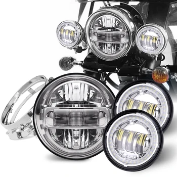 Čierna/Chróm, 7inch LED Reflektor /4.5 palcový Hmlové Svietidlo Pre Harley Davidson Electra Glide Road King Motocykel Svetlomet Držiak Sada